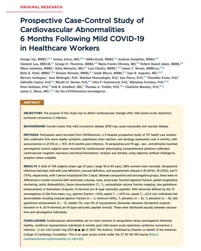 Prospective Case-Control Study of Cardiovascular Abnormalities 6 Months Following Mild COVID-19 in Healthcare Workers 